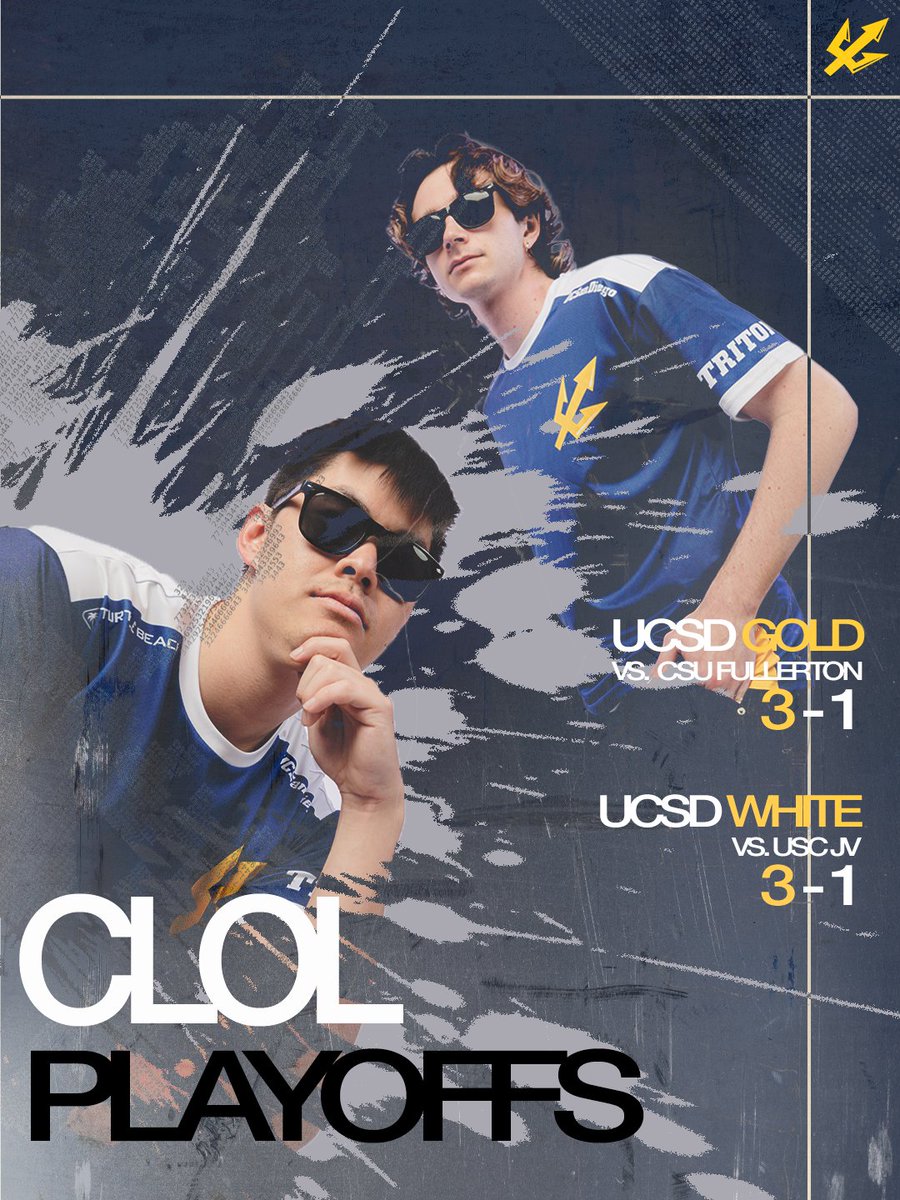 🔱 PLAYOFF STREAK CONTINUES 🔱

Both League of Legends Gold and White continue their playoff runs with UCSD Gold winning 3-1 against CSU Fullerton and UCSD White winning 3-1 to USC.