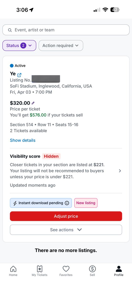 EJ_TROUT's tweet photo. @eMoney_HQ my tickets were shown as sold through stub hub at 320 now prices dropped and my tickets were magically back on the listing but hidden. every ticket is now 240. do better @StubHub https://t.co/ktdE1GrQjH