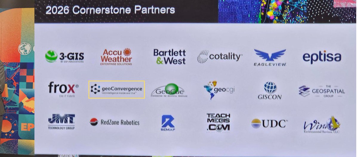 geoConvergence's tweet photo. We just announced our Esri Cornerstone Partner recognition — 20 years of commitment to the Esri Partner Network. This belongs to every member of our team. Help us amplify it.

https://t.co/BGjASRXKhw

#Esri #CornerstonePartner #GIS #geoConvergence #EPC2026 https://t.co/nmSOCZ2Iu8