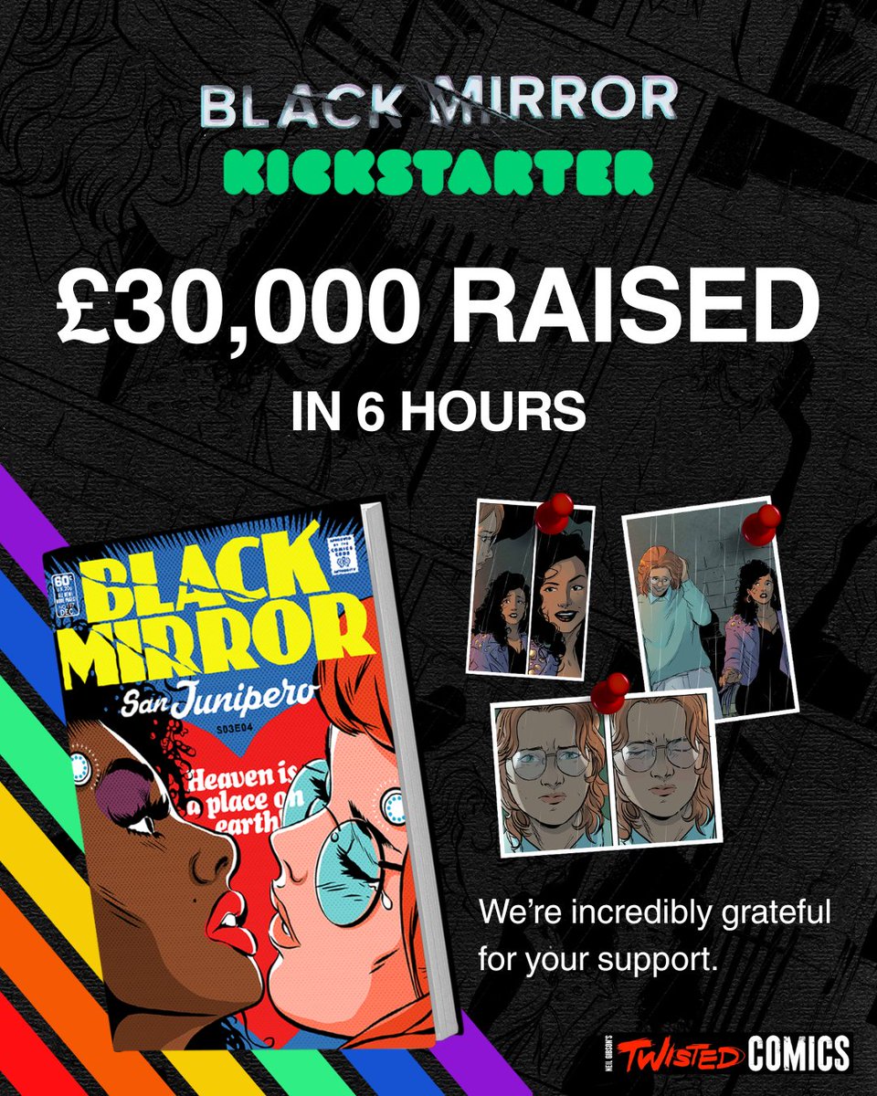aarrrauditor's tweet photo. Super stoked to bring Black Mirror San Junipero's official graphic novel to Kickstarter.

400+ backers have raised £30K ($40K) in under 6 hours. https://t.co/BJozxmTYr8