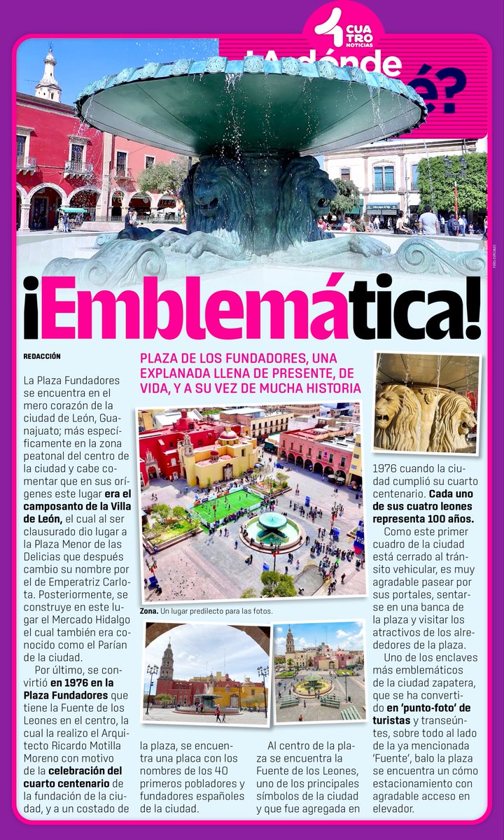 🏛️ 📸 La Plaza Fundadores es uno de los sitios más emblemáticos de León. Historia, tradición y la icónica Fuente de los Leones la convierten en punto obligado para visitantes y locales.

#4Noticias