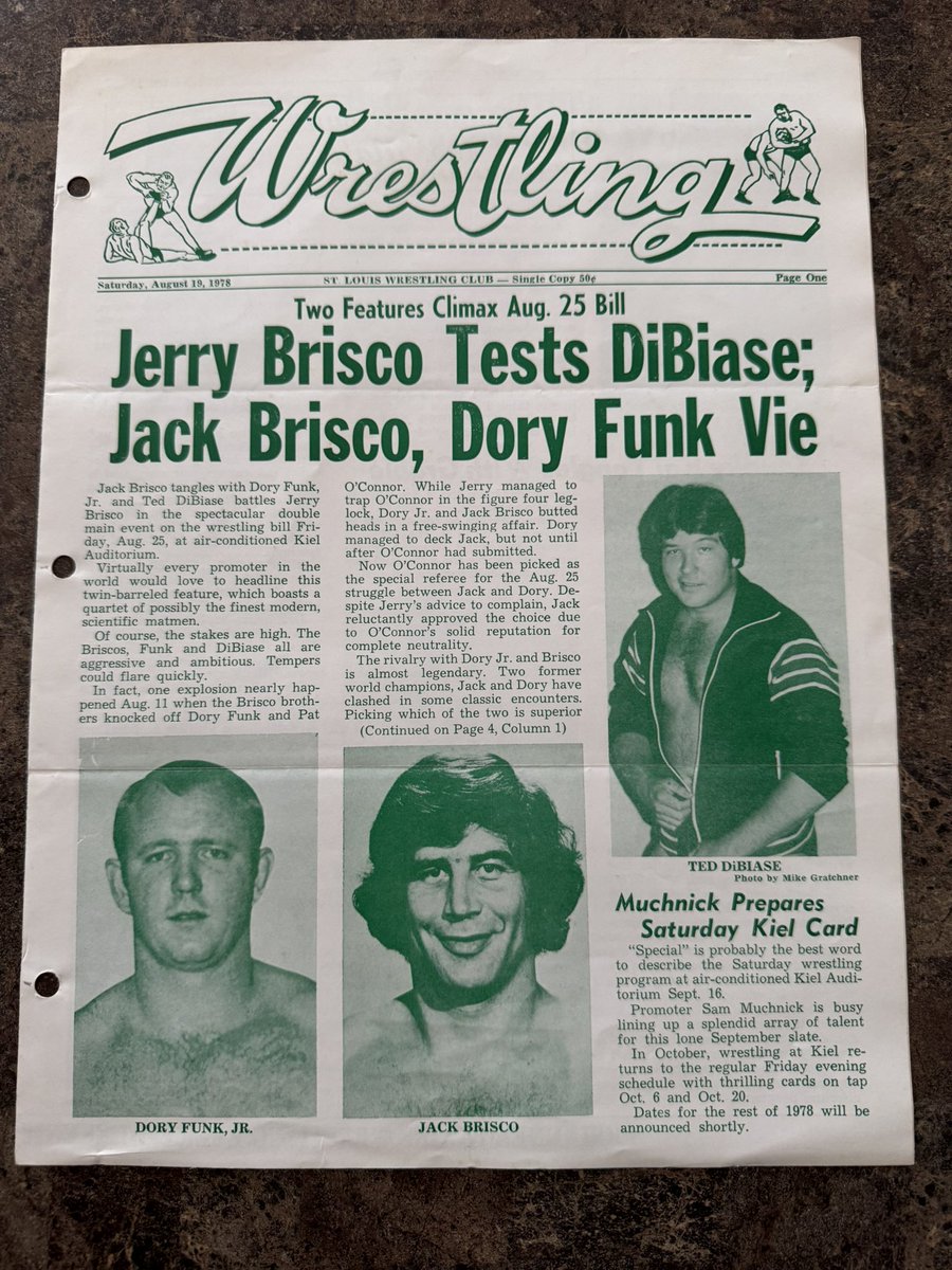Wrestlingwclass's tweet photo. St. Louis Wrestling Newsletter August 19 1978.
Featuring the build for @Fgbrisco vs @MDMTedDiBiase & the forever classic #JackBrisco vs @fuanku
#SuckerforStLouis
#WrestlingwithClassics https://t.co/L092kH53Vd
