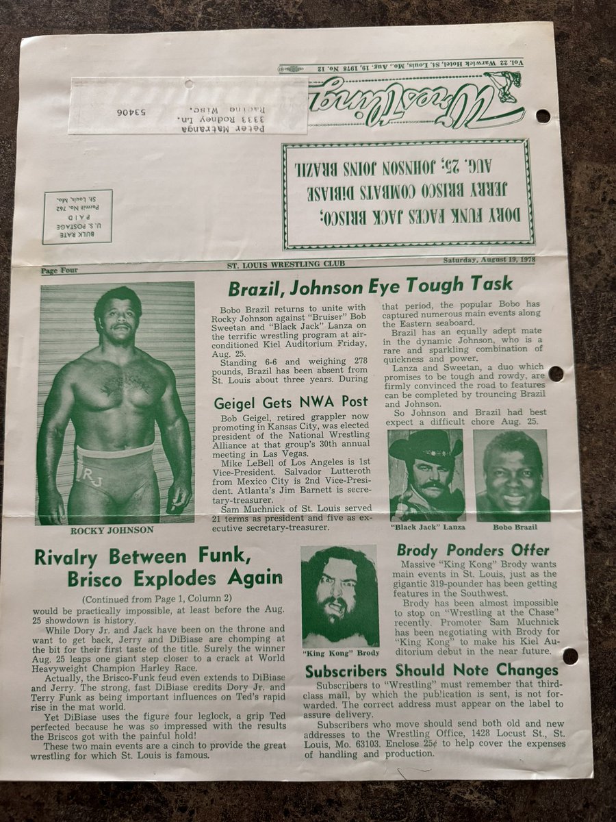 Wrestlingwclass's tweet photo. St. Louis Wrestling Newsletter August 19 1978.
Featuring the build for @Fgbrisco vs @MDMTedDiBiase & the forever classic #JackBrisco vs @fuanku
#SuckerforStLouis
#WrestlingwithClassics https://t.co/L092kH53Vd