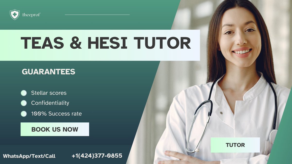_theeprof's tweet image. Stop stressing about exams and start preparing with professionals who care!
Our TEAS &amp;amp; HESI tutors provide structured lessons and mock tests that guarantee results.
📞 Contact now: +1 (424) 377-0855
#NursingPrep #ExamCoaching #HESIPrep #TEASTraining #AcademicExcellence
