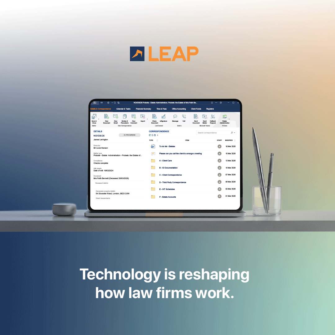 LEAP4LawFirms's tweet photo. Technology is reshaping how law firms work.
With LEAP, manage matters, automate documents, track time, and streamline billing—all in one platform built for legal professionals.
Discover more: https://t.co/mzMDprVPIV
#LeapLegalSoftware #LegalTech #LawFirms #Productivity https://t.co/3VNzmE1NzD
