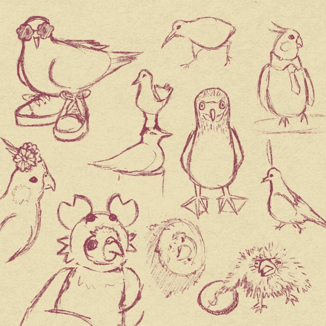 a_ghostly_one's tweet photo. I’ve been doodling some birds… I love birds!!! (Yes that is a peak crab hat)

#smallartists #artmoots #peakgame https://t.co/fVZ8lmIRqr