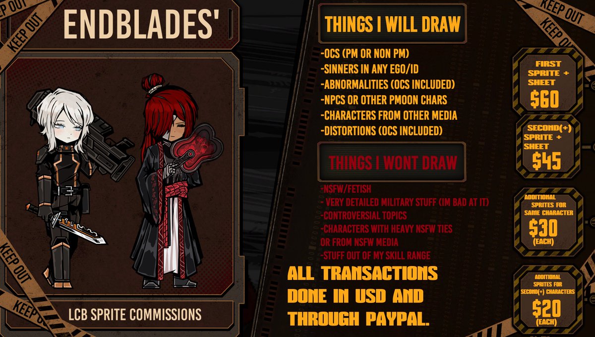 LCB SPRITE CMS <OPEN!!> (I am prioritizing Sinner OCs and IDs, but I'll take anything I can get, 5 slots available, DM for inquiries)