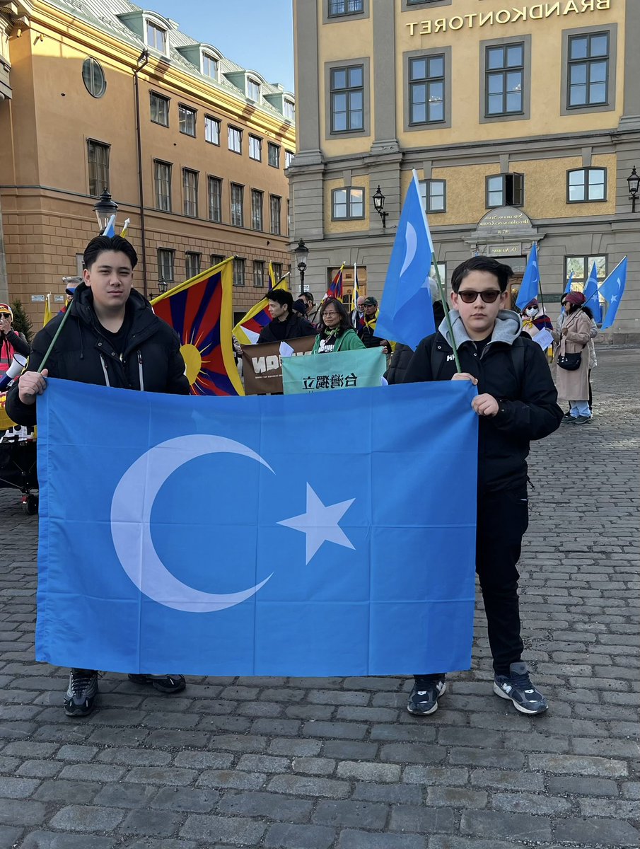 SUyghurCommitte's tweet photo. Today we protested in solidarity with Swedish Tibetans and Taiwanese on Tibetan Uprising Day, marching from the Swedish parliament to the city center of Stockholm.

As Uyghurs advocating for the recognition of the genocide and occupation in East Turkistan, and striving for the restoration of East Turkistan’s independence, we stood together with Tibetans and Taiwanese against the imperialist Chinese state, and for our independence, freedom, and justice. 

We would additionally want to thank @MarkusWiechel once again for recognizing East Turkistan and standing up for Uyghurs during his speech and participation.

We are grateful to our partners and proud to stand together. @tibetkommitten 
@ V-tag Sweden

#uyghur #freeuyghur #eastturkistan #tibet #taiwan