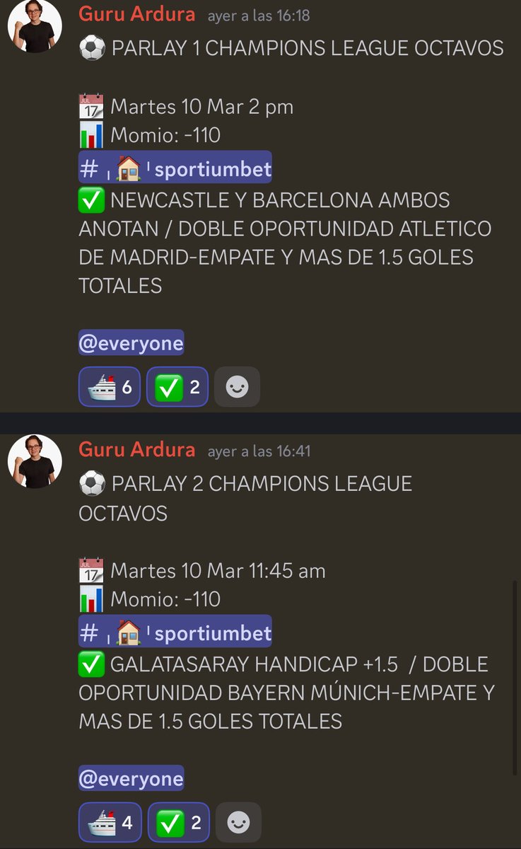 MISIÓN CUMPLIDA✅: Nos divertimos y ganamos en el 🛳️. 

- Un GRAN Atleti 😎 y un Barça con mucha fortuna 😅… 

- Un Galatasaray muy bravo y unos bávaros intratables… 

Súbete al 🛳️ 👉 gurúardura.COM