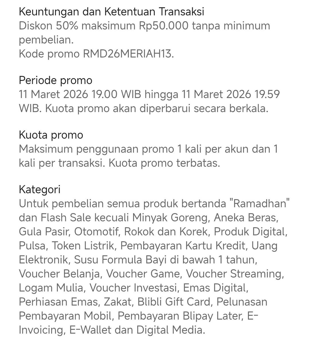 xkode06's tweet photo. Diskon 50% s/d 50rb, Minbel Rp0
⏰19:00 | 11 Maret

Kode: RMD26MERIAH13

*Berlaku produk bertanda "Ramadhan" 
*Kategori yang tidak bisa cek digambar
*Restock lagi Menit 15, 30 & 45

Rekomendasi produk cek disini
https://t.co/uEP6WcF9n6

📌selama tanda "Ramadhan" masih ada
Bisa untuk GrabGift
50rb https://t.co/O49BO4UjXk
100rb https://t.co/peOfJksGF2
Atau GrabFood
50rb https://t.co/a5CTO9X5KE
100rb https://t.co/ajEH5iURs9