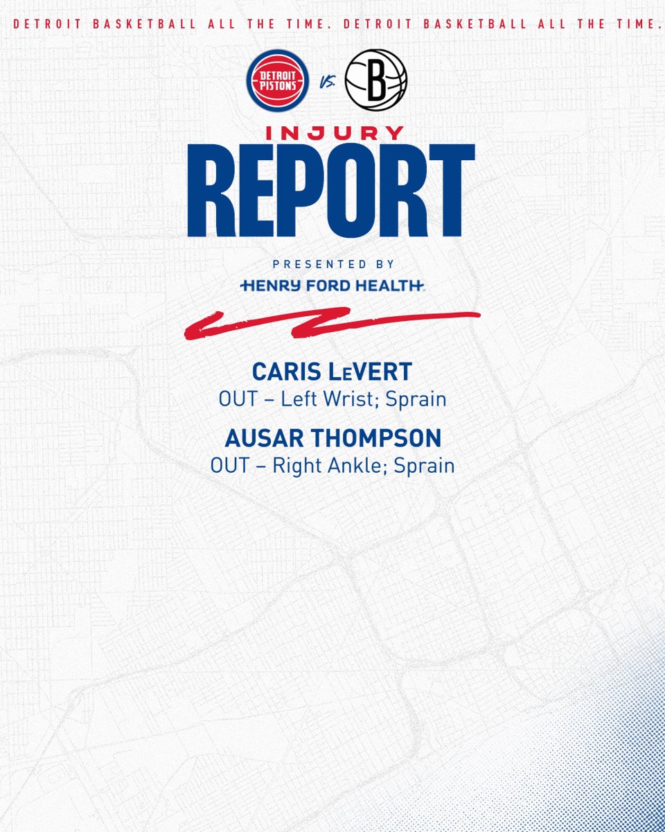 DetroitPistons's tweet photo. Tonight's injury report. @HenryFordHealth https://t.co/QN7VgFaoEq
