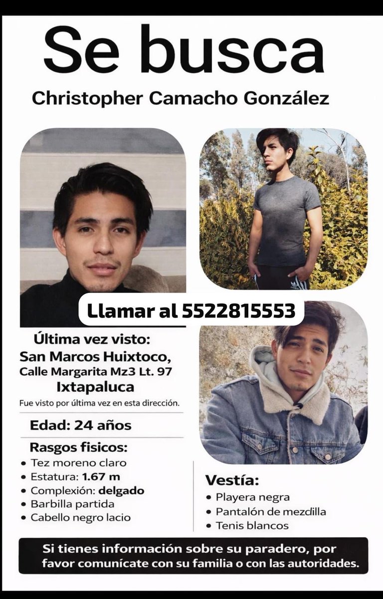 ‼️‼️‼️AMIGOS PIDO SU APOYO‼️‼️‼️

Es el hijo de una amiga, les pido por favor me ayuden a compartir, desde ayer no tienen ningún contacto con el, millones de gracias de antemano 🙏🏼🙏🏼🙏🏼🙏🏼