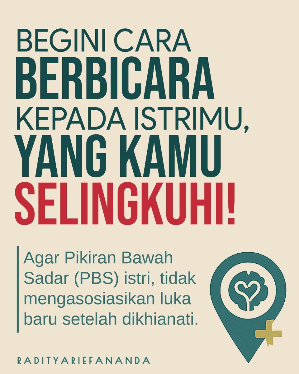 raditriefananda's tweet photo. Perselingkuhan suami bisa merusak belief system di Pikiran Bawah Sadar (PBS) istri. Belief system itu seperti program yang membentuk rasa aman, percaya, harga diri, dll. Saat suami selingkuh, semua program itu hancur.

Saya bisa bantu memulihkannya … https://t.co/YiYqprzNme