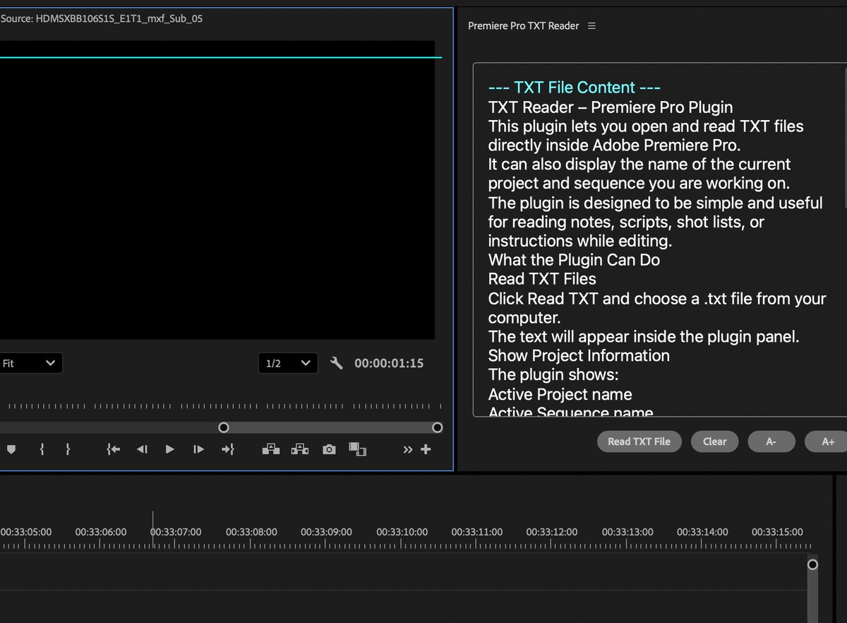 vfxontop's tweet photo. I made a txt reader for #adobepremiere . I was annoyed to have to cycle through apps to read text that I use as reference to the footage. So i made a simple txt reader. Next step will be to enable editing function to it. How useful is that on your routine? https://t.co/Nul1MCrkdx