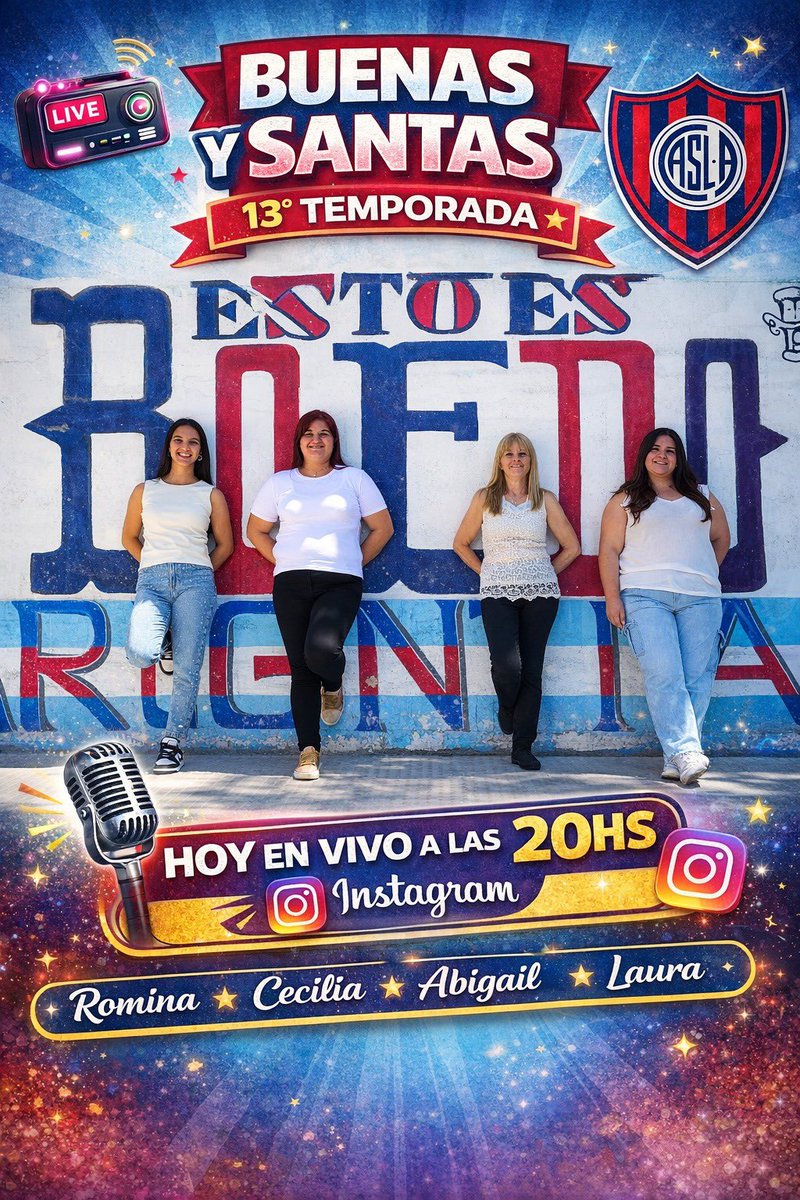 Buenasysantasok's tweet photo. 💙❤️ Hoy @Buenasysantasok 💙❤️ programa en vivo. 
Préndete desde las 20hs, por nuestra cuenta de Instagram.
Los esperamos en nuestro Streaming con toda la información del mundo #SanLorenzo 

#BuenasySantas #streaming #medios #partidarios https://t.co/UDIqnYOiRi