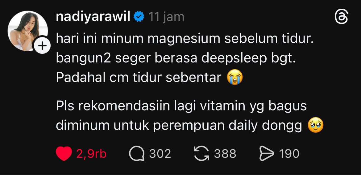 Nirbitara's tweet photo. Baru tau ternyata minum magnesium bisa sengaruh itu 😭😭 buat yg kerjanya kaya aku pake shift jujur ini ngebantu bgt..
Dan gak semua magnesium bisa bantu tidur lebih nyenyak ya. Ada salah satu merk/jenis magnesium yg disaranin dokter kevin
👇👇 https://t.co/40lHlwmzoP