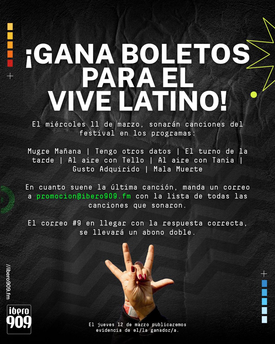 Estamos cada vez más cerca del <a href="/vivelatino/">Vive Latino</a>! Participen para ganar un abono doble. Lo único que tienen que hacer es escuchar Ibero 90.9 mañana todo el día.