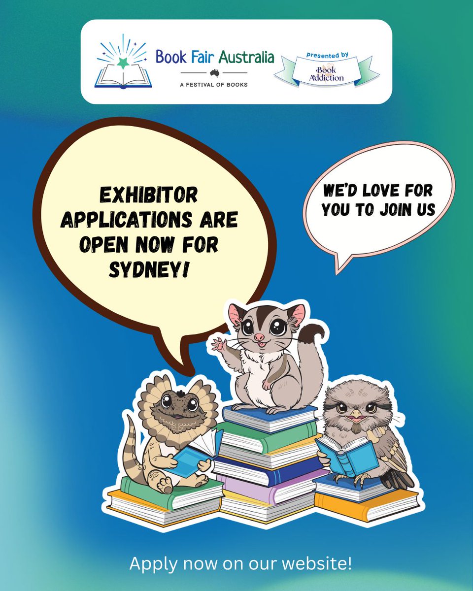 Seeing posts from our first Melbourne book fair and wishing you were there? 👀

Sydneysiders, this is your chance - Exhibitor applications for Book Fair Australia Sydney 2026, presented by Book Addiction, are still open! 🤗

Apply now!
➡️ bookfairaustralia.com/exhibitorappli…