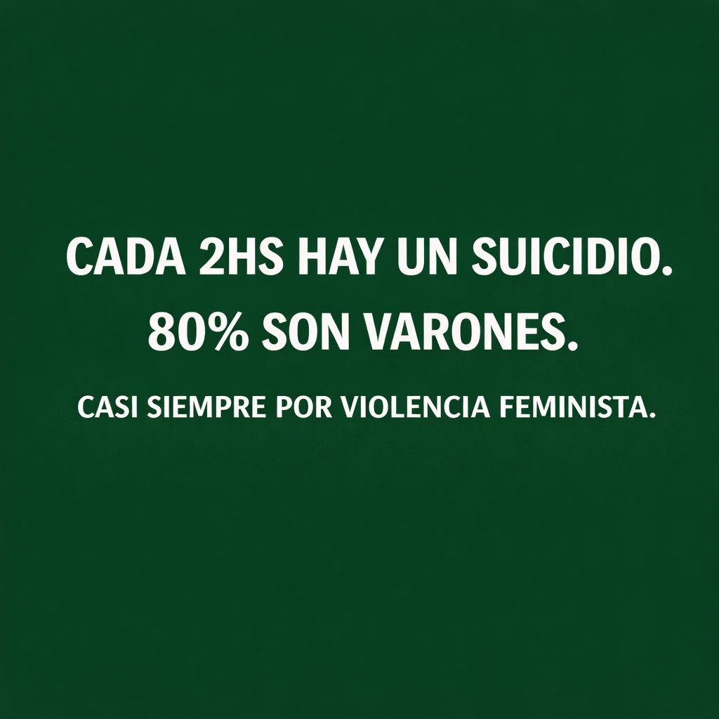 Cada 2hs hay un suicidio, 80% de varones. Y casi siempre por violencia feminista. Nos están matando. ¿Hasta cuándo vamos a tolerar la violencia feminista? #8M