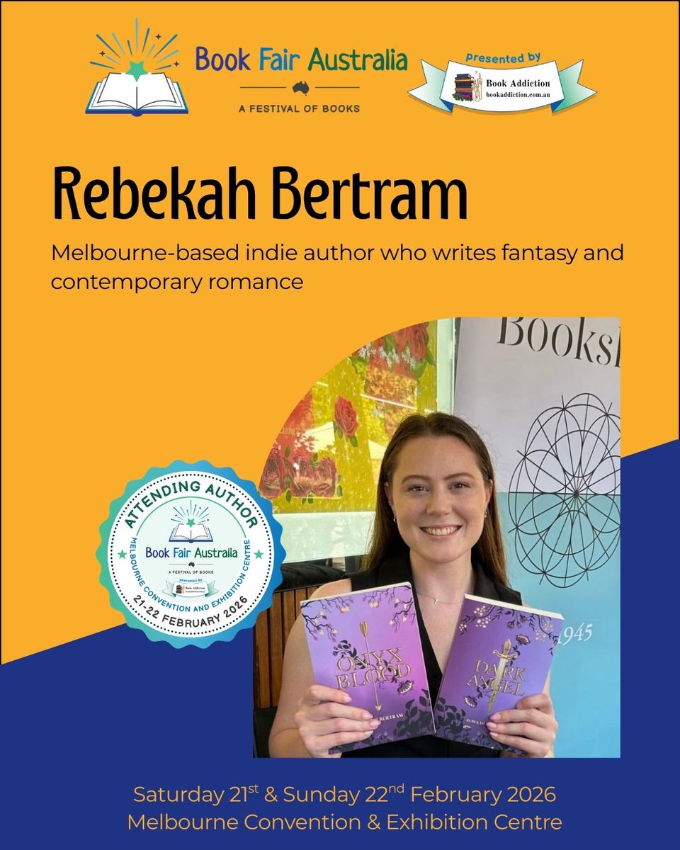 Meet indie romance author Rebekah Bertram, who joined us at Book Fair Australia Melbourne 2026, presented by Book Addiction. 🤩

Want to learn more about her books? Visit: authorrebekahbertram.com