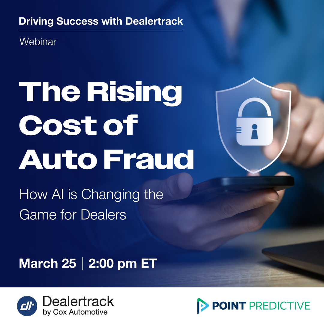 Dealertrack's tweet photo. Live Webinar: Fighting Fraud with AI on Wed 3/25 at 2pm ET with Point Predictive and Dealertrack. 

Free registration at https://t.co/PE5x6OS75M https://t.co/u2O33x5eyz