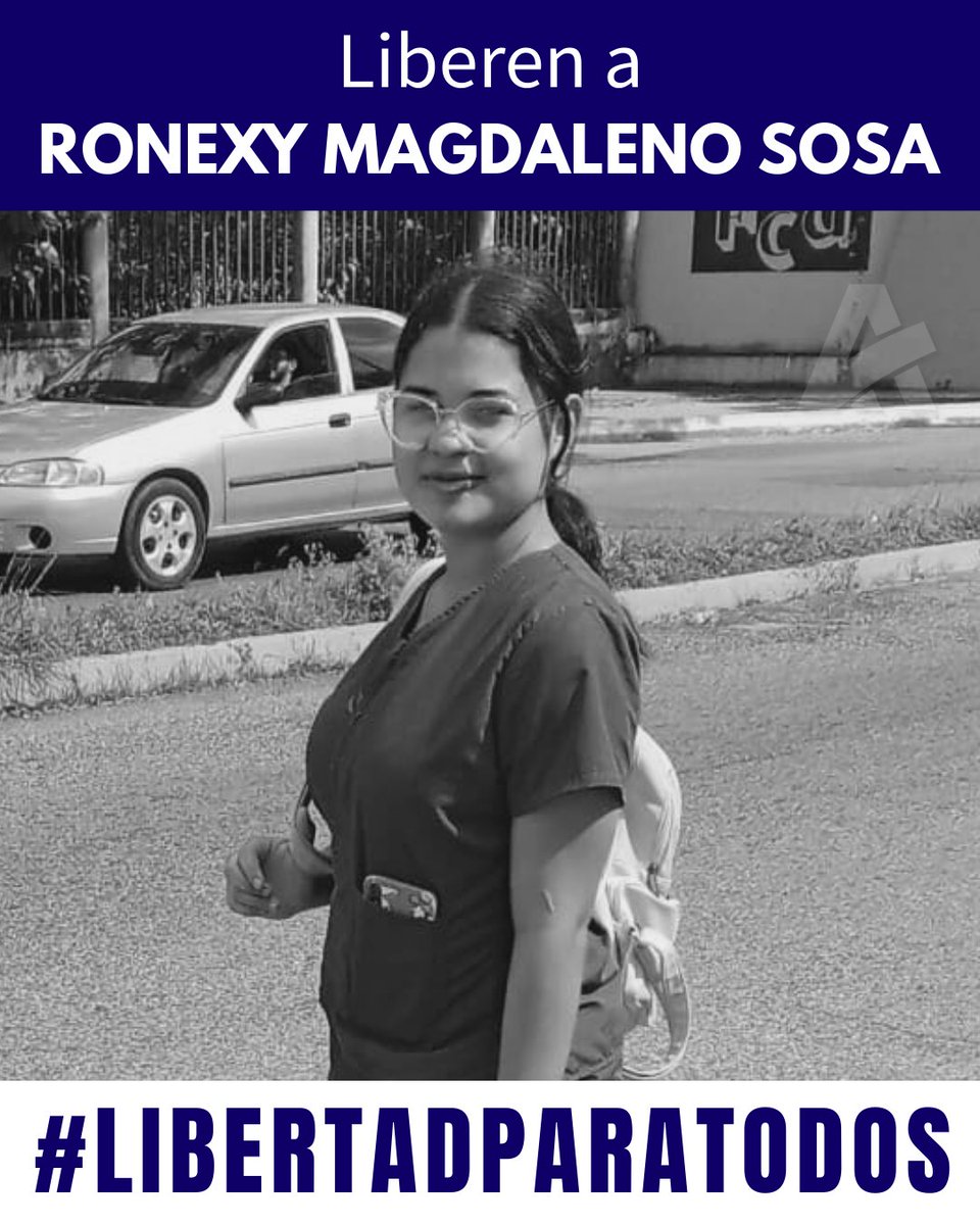 ae_vzla's tweet photo. Ronexy Magdaleno Sosa (21), estudiante de la UC, lleva detenida desde el 23/09/24.
Fue sacada de su trabajo en Carabobo bajo engaño por el SEBIN. Hoy está en el Resguardo Femenino El Valle con cargos de terrorismo.
¡Estudiar no es un delito! @Tania08M60630 @TAMARA_SUJU @ForoPenal https://t.co/r7WkNdUVDU