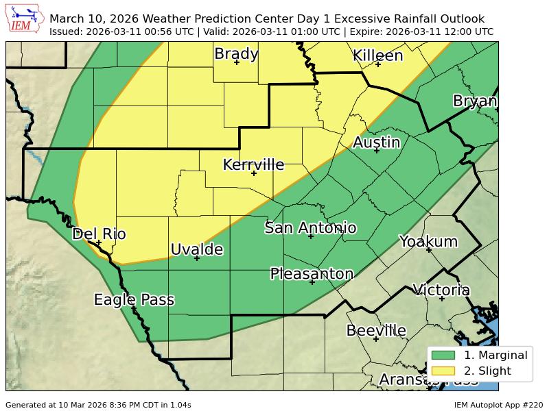 Wpc Riskmap WPC issues Day 1 Slight Risk Excessive Rainfall Outlook at Mar 11, 0 ...