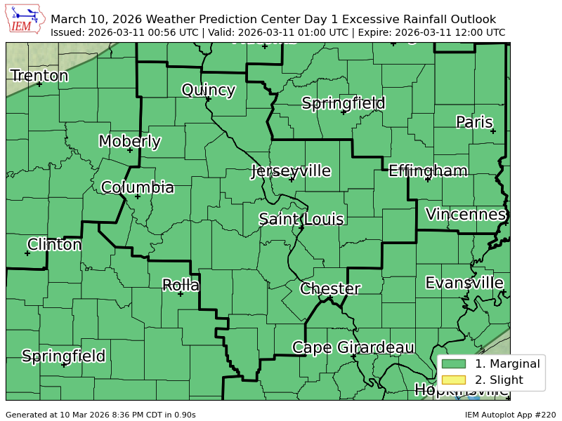 Wpc Riskmap WPC issues Day 1 Marginal Risk Excessive Rainfall Outlook at Mar 11, 0 ...