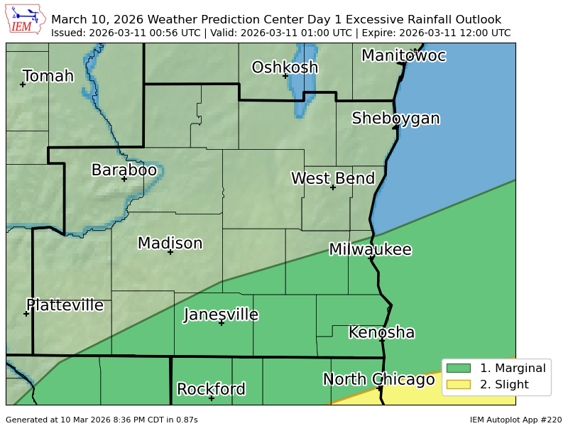 Wpc Riskmap WPC issues Day 1 Marginal Risk Excessive Rainfall Outlook at Mar 11, 0 ...