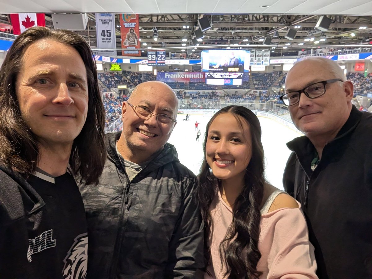 ToddMichaelHall's tweet photo. My company sponsored the Rescue Ministries Hockey for the Homeless event at the Saginaw Spirit OHL hockey game. We've done it a few times now &amp; my friend Domingo &amp; I were invited to do the National Anthems.  Liana came with me, &amp; friends Ed and Ernie. It makes for a fun night! https://t.co/lpwLY7BenE
