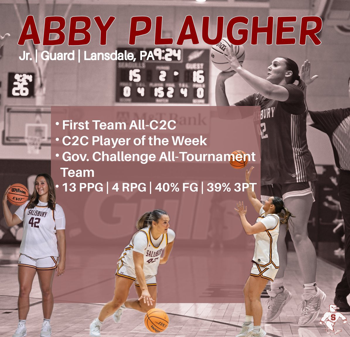 SalisburyWBB's tweet photo. 2025-26 season recap for junior guard, #42, Abby Plaugher! https://t.co/wOKAG8MmhU
