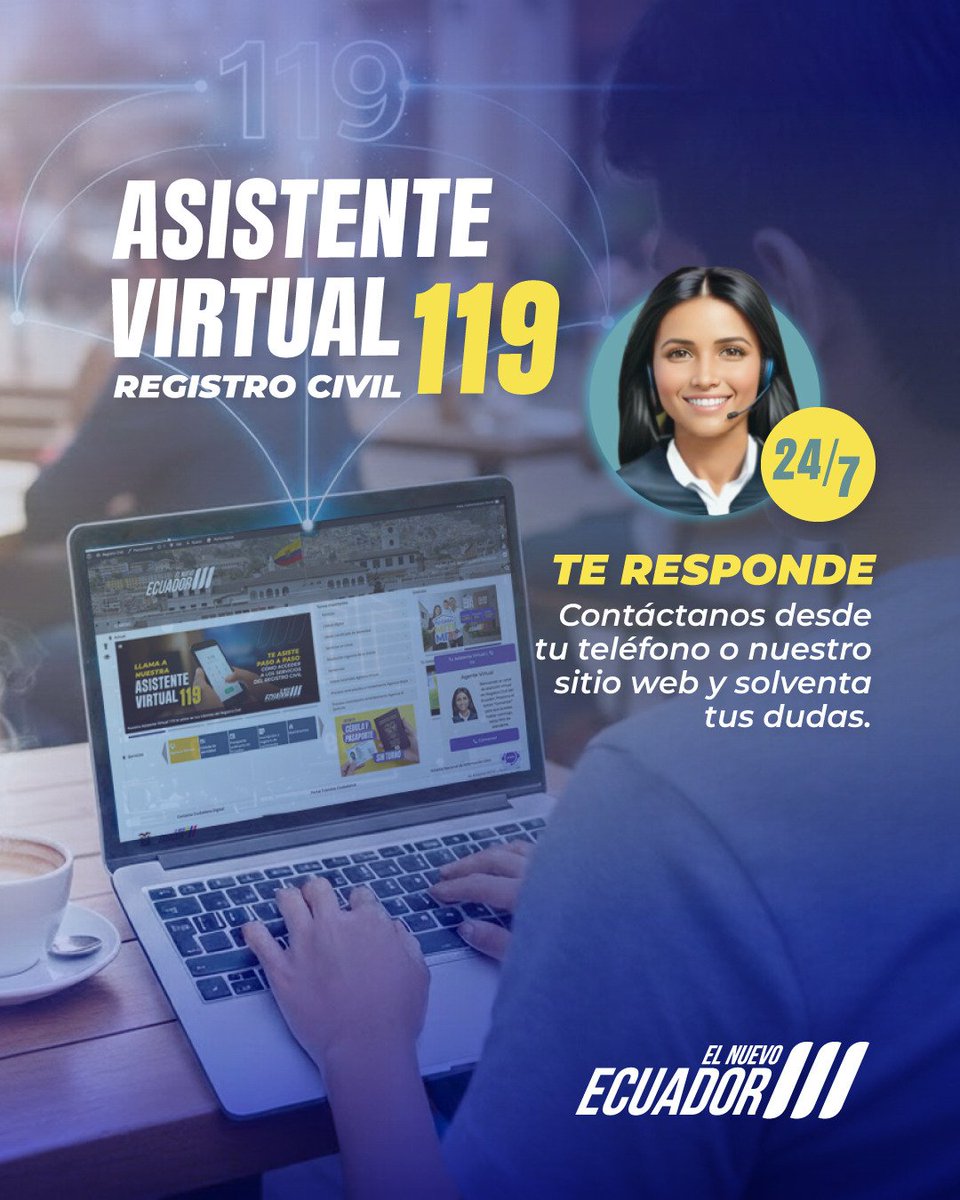 💻Con la asistente virtual 119 del
<a href="/RegistroCivilec/">Registro Civil Ecuador 🇪🇨</a>, obtén información
sobre servicios como: cedulación 🪪,
inscripciones 📄 y más, sin salir de casa.
Fácil, rápido y a tu alcance. ⚡️
#RegistroCivilTeEscucha
#ElNuevoEcuador