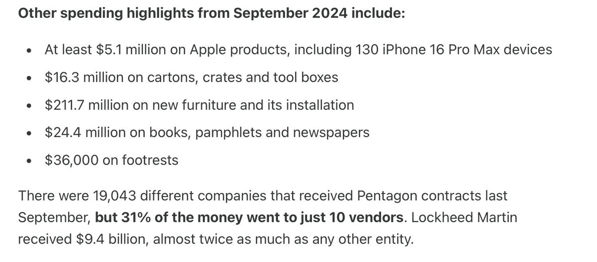 jabeale's tweet photo. @TMZ Here's the September 2024 Pentagon expenditures under Lloyd Austin. Look familiar? Missed your outrage then, TMZ. https://t.co/XjU6oxROtq