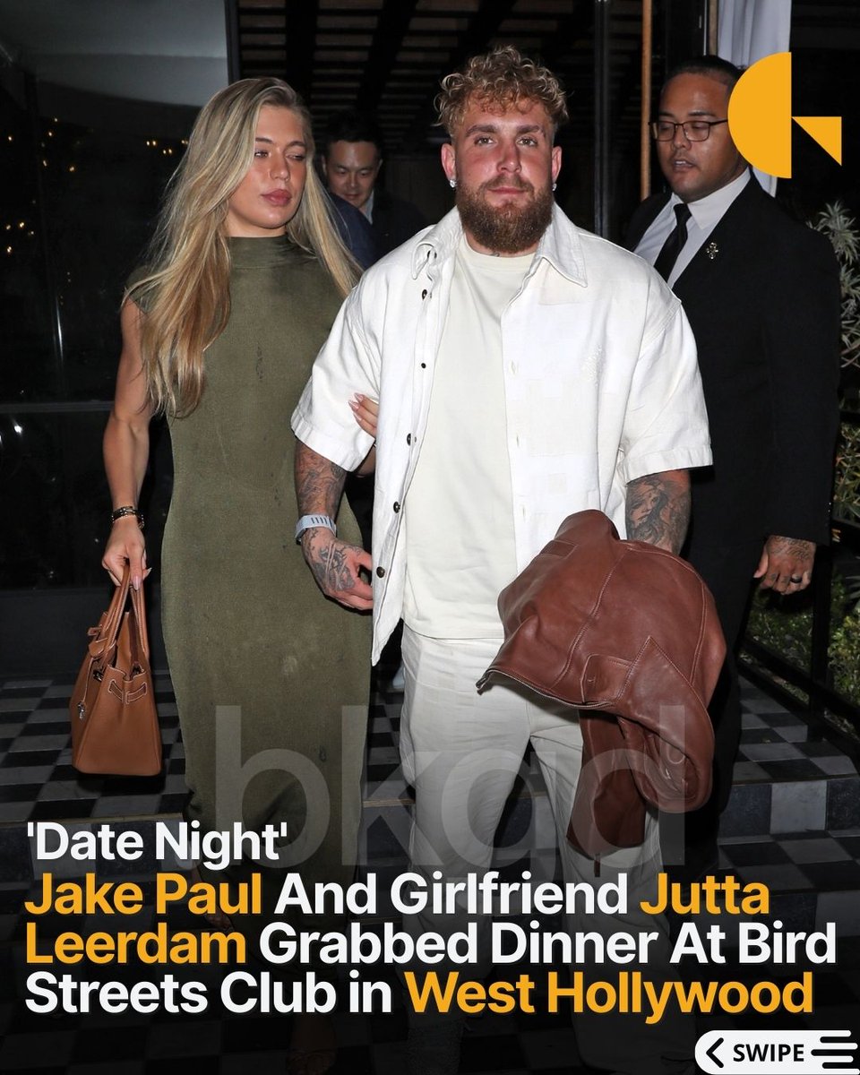 BackgridUS's tweet image. #JakePaul and Dutch speed skater girlfriend #JuttaLeerdam are seen leaving the Bird Streets Club after having dinner in West Hollywood. 

Earlier in the day, Jake had gifted his girlfriend Jutta a brand new Mercedes G-Wagon for her accomplishments in receiving a gold and silver