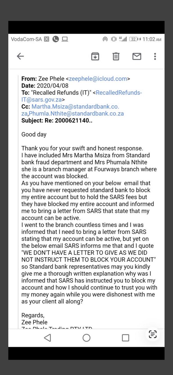 <a href="/StandardBankZA/">Standard Bank ZA</a> here is a proof that you are dishonest, lied to me using <a href="/sarstax/">SA Revenue Service</a> , a fraud department manager and a branch manager lied. lawyers on my TL please help me sue this bank.  <a href="/NPA_Prosecutes/">NPASouthAfrica</a> <a href="/SAPoliceService/">SA Police Service 🇿🇦</a> I am opening a case