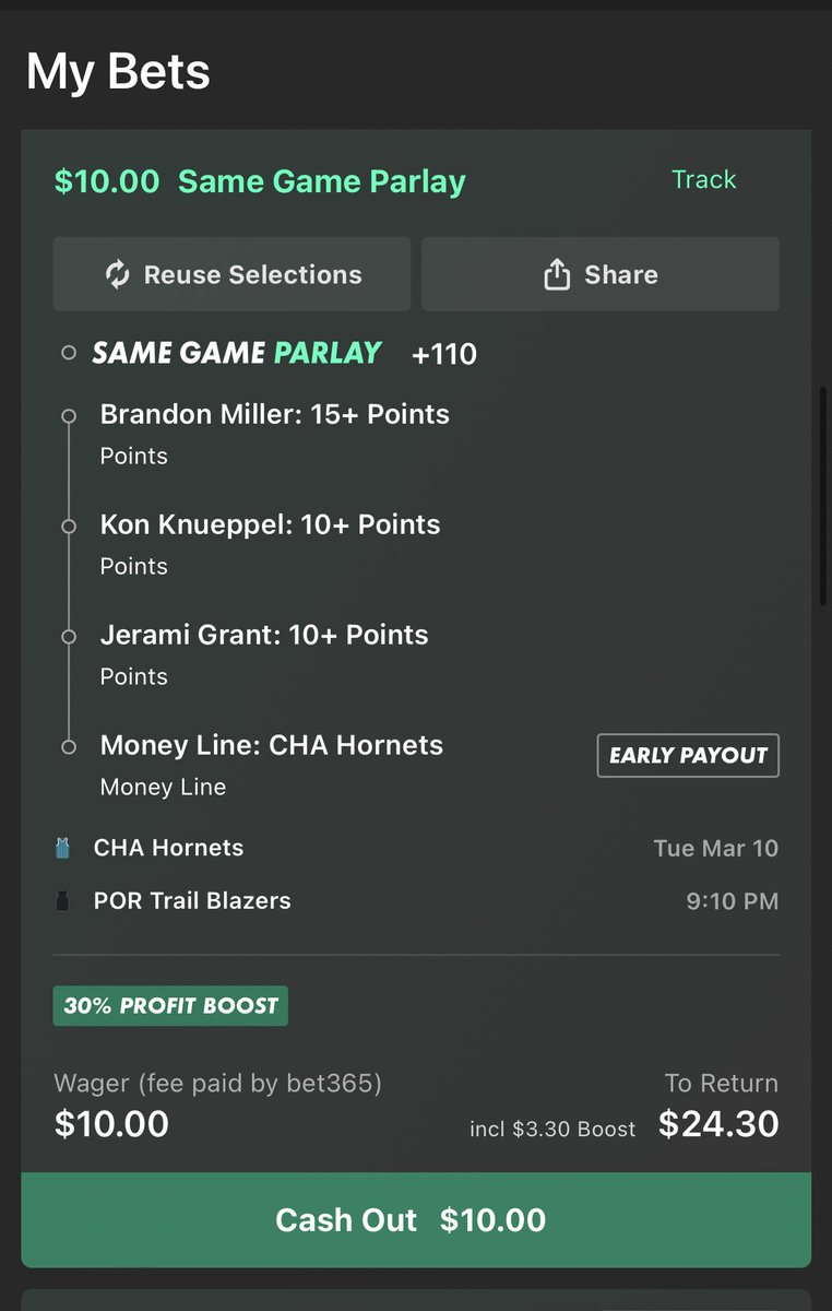 PLUSMONEYCASH's tweet photo. NBA Boost of the Day (BOTD): 

bet365 30% SGP Boost:

Already hit my first posted play today- Champions league for +1.5 units, let’s cash another boost to round off a nice day!😈📈 https://t.co/rsuwL1lGKU