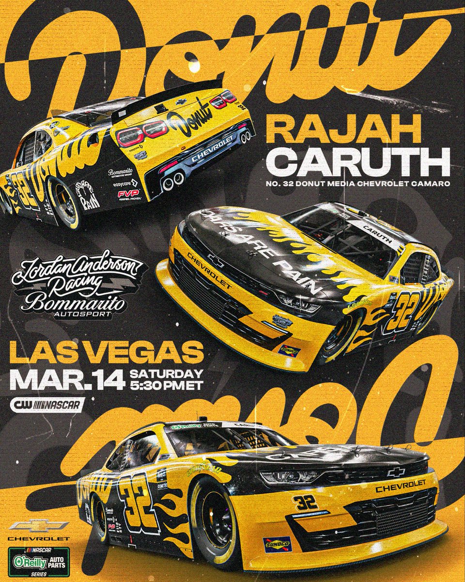 <a href="/rajahcaruth_/">Rajah Kirby Caruth</a> x <a href="/donutmedia/">Donut Media</a> 

Fresh off a Top 10 with the team in Phoenix, Rajah heads back to Las Vegas Motor Speedway with Donut Media on the No. 32 - the same track where he earned his first NASCAR Truck Series win.