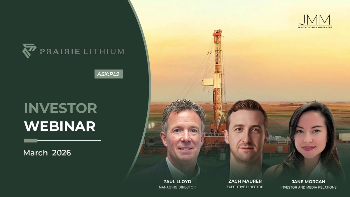 JMM_Australia's tweet photo. $PL9.ax - @PrairieLithium is pleased to provide shareholders and investors with a recording of the recent Investor Webinar, where Managing Director, Paul Lloyd and Executive Director, Zach Maurer, provided a Company update.

📺 Watch video https://t.co/xFON08Hnu4

#Lithium https://t.co/lAISjnjEcP
