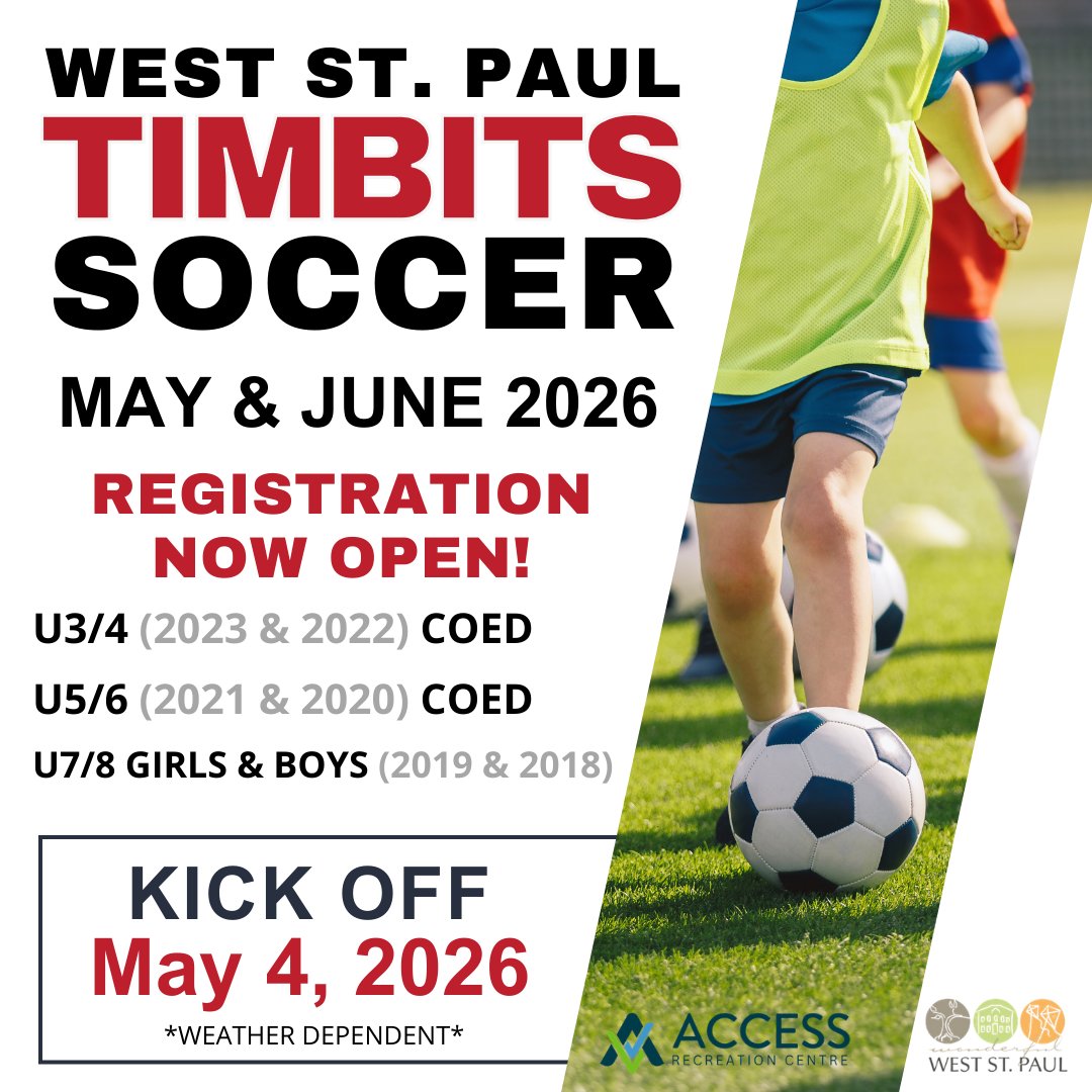 WSPRecreation's tweet photo. Registration for Timbits Mini Soccer is officially OPEN!

👟 The Details:
Who: U3-8
Season Starts: May 4, 2026
Registration Link: https://t.co/Yhos5BAg2c https://t.co/SKfbleTe5j