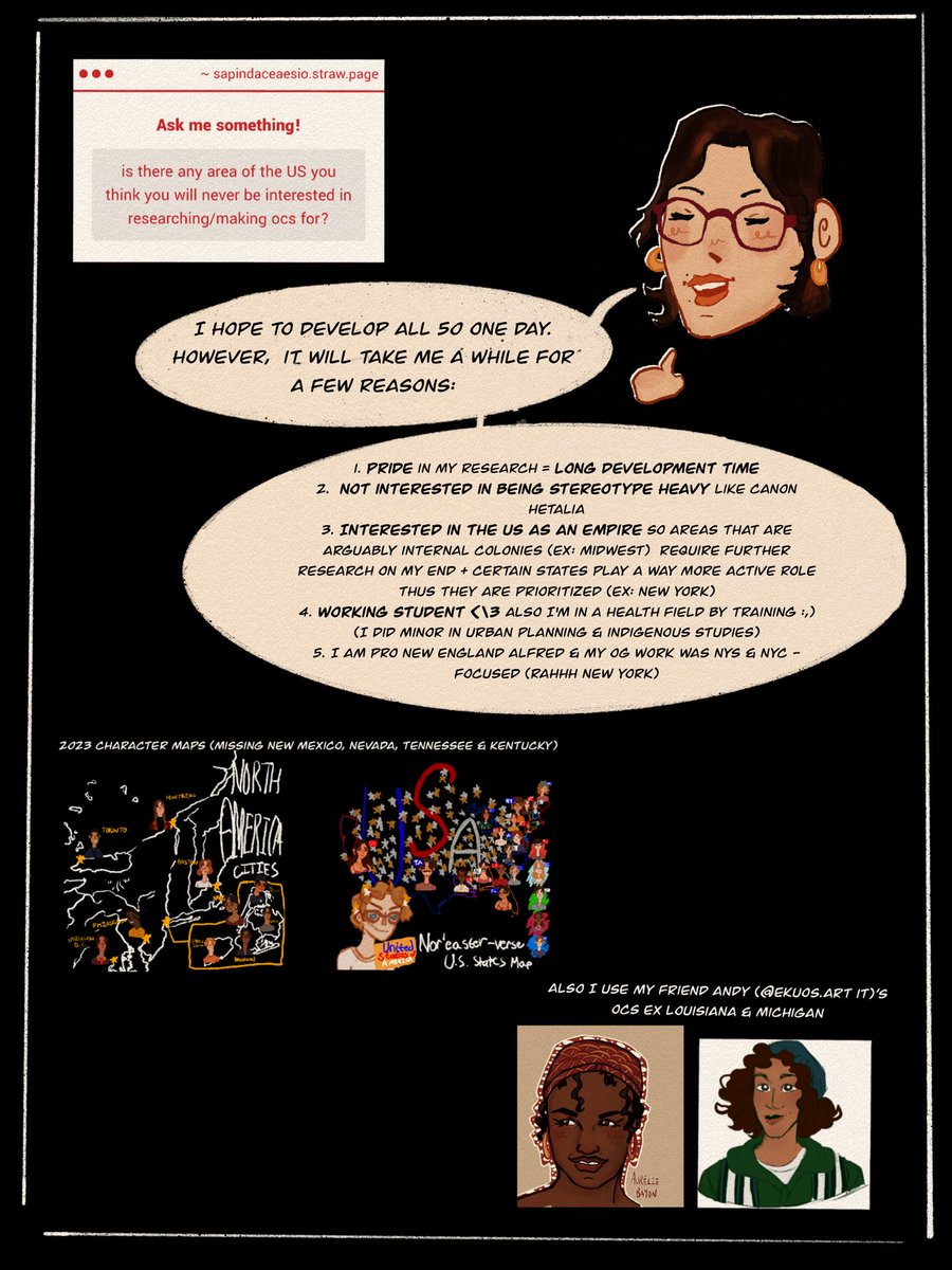 Personally, I have a hard time saying I’ll never be interested in something esp w Statetalia  because I like to open myself to all the possibilities out there. So I do hope to personify at least all 50 US states one day. 

sapindaceaesio.straw.page