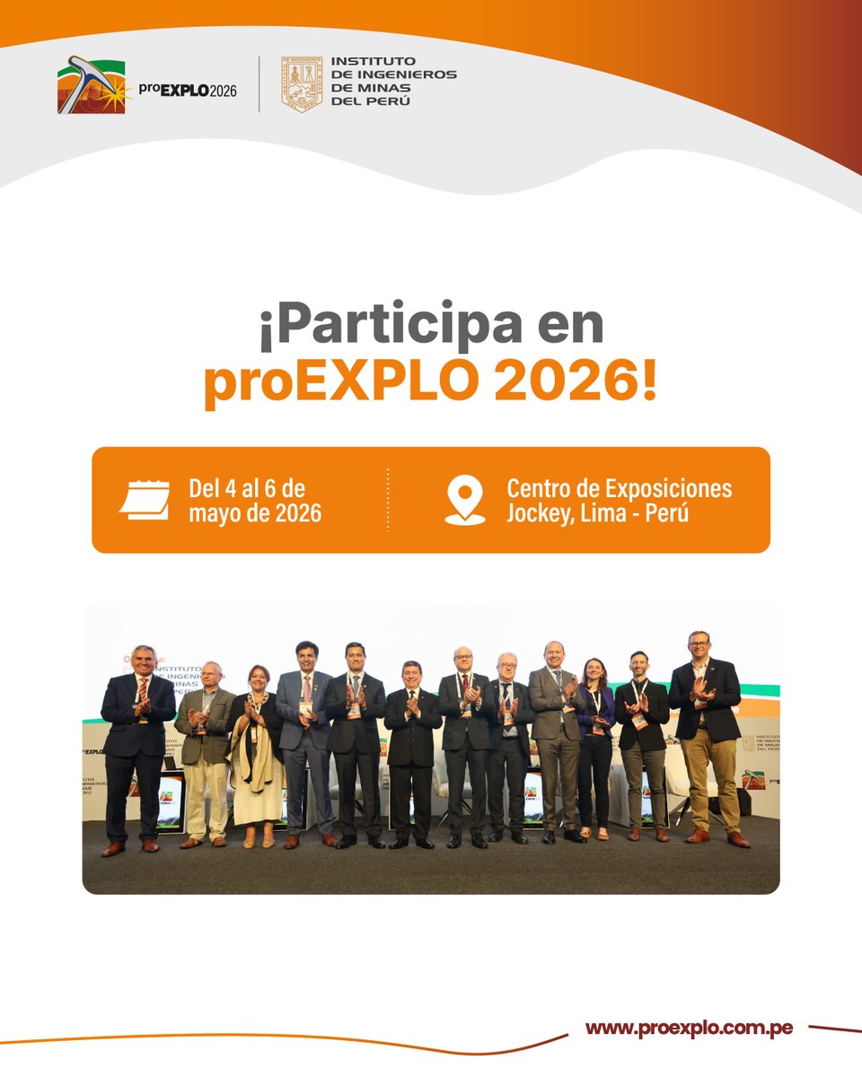 Pro_Explo's tweet photo. Un espacio clave para conocer avances técnicos, generar oportunidades y conectar con líderes de la industria.

📅 Del 04 al 06 de mayo de 2026
📍 Centro de Exposiciones Jockey – Lima, Perú

👉 Regístrate en proEXPLO aquí: https://t.co/i3RjRv2jF7

#proEXPLO2026 #CoreShack https://t.co/Uwcrml0VyE