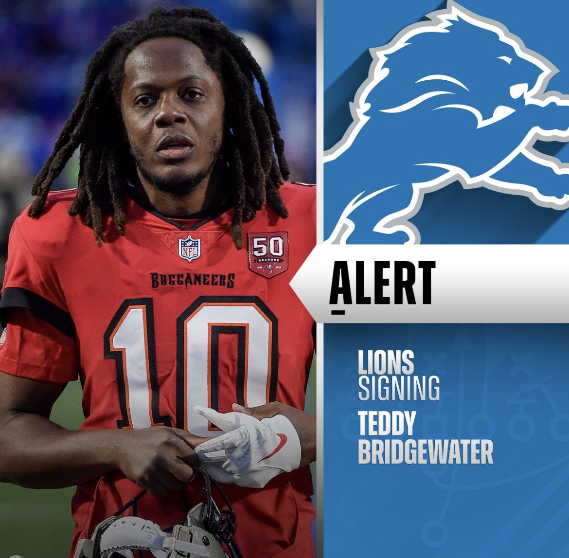 DETFanReport's tweet photo. Teddy back! The Detroit Lions have re-signed Teddy Bridgewater! #detfanreport #detroitlions #OnePride https://t.co/4SuR74tKtf