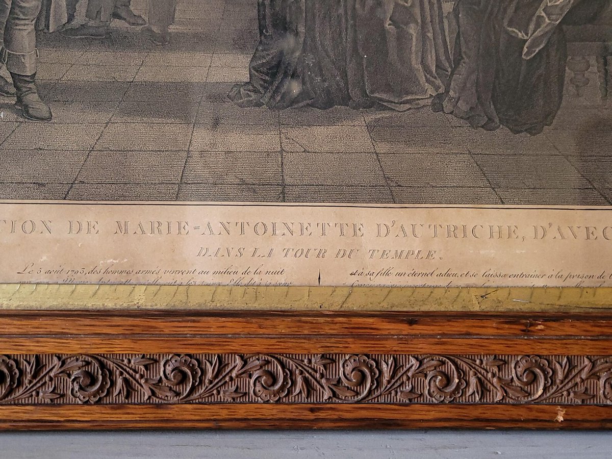 ArrowoodPlace's tweet photo. This Antique Wood Frame comes with glass and has a gold color tone around the inner part of the frame. It has a French School (18th Century) Engraving titled 'La separation de Marie-Antoinette d'Autriche, d'avec sa famille : dans la tour du Temple'. It dates back to 1795. The Engraver, Jean-Baptiste Verite (1756-1837), was under the direction of Bouillon Pierre (1776-1831).

It would look great on any wall, especially in a library, parlor, or entryway. The frame is ornate and showcases a beautiful relief floral and foliage motifs. It comes ready to hang.

SIZE:
Full Frame: 27.5"L x 23"H
Interior Opening: 21.5"L x 17.3"H

You can view this listing at https://t.co/c0z5N8MjQR