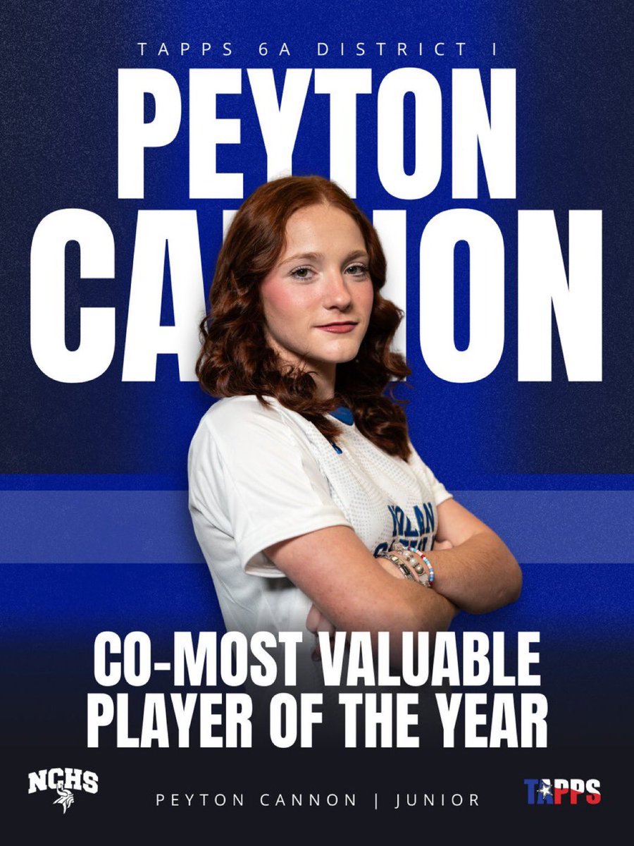 Nolan_Athletics's tweet photo. Congratulations to Peyton Cannon on being named TAPPS 6A District 1 Co-MVP for the 2025–2026 girls soccer season. ⚽ https://t.co/9x1qN2rAwT