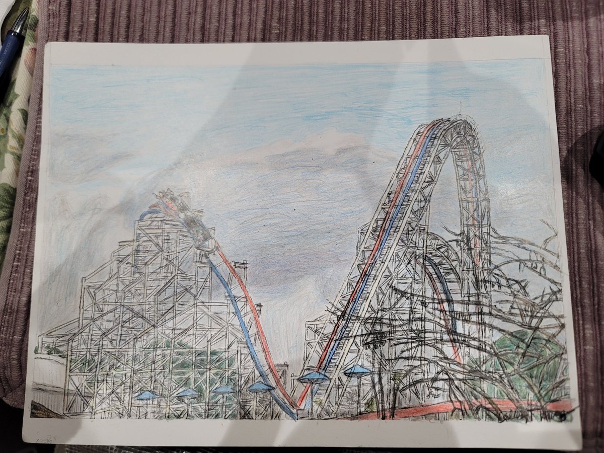 CallenHuey's tweet image. I just completed this sketch of ArieForce One at @FunSpotAtlanta.  I had the pleasure of riding this maniacal creation by Joe Draves of Rocky Mountain Construction this past December.  It is one of my favorite coasters that I have been on.

#ArieForceOne #FunSpotAtlanta #RMC