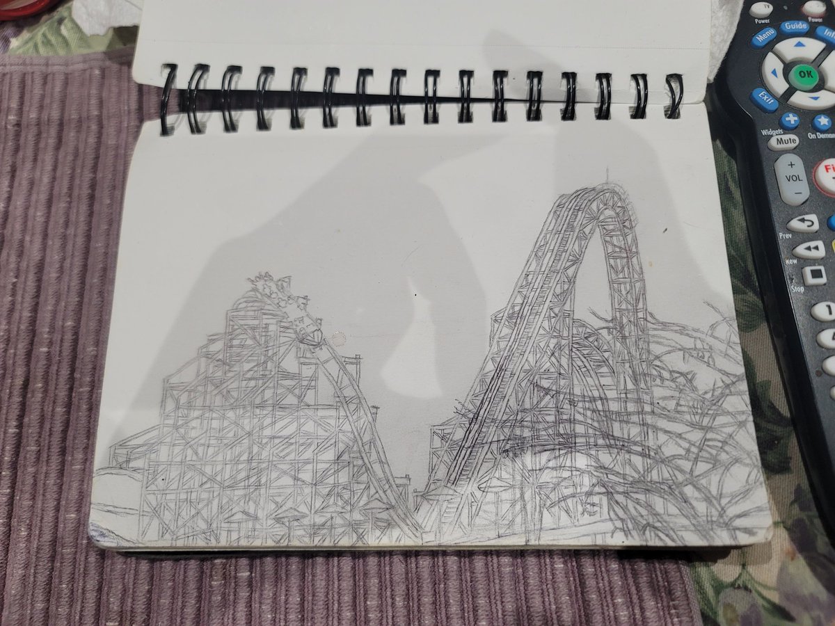CallenHuey's tweet image. I just completed this sketch of ArieForce One at @FunSpotAtlanta.  I had the pleasure of riding this maniacal creation by Joe Draves of Rocky Mountain Construction this past December.  It is one of my favorite coasters that I have been on.

#ArieForceOne #FunSpotAtlanta #RMC
