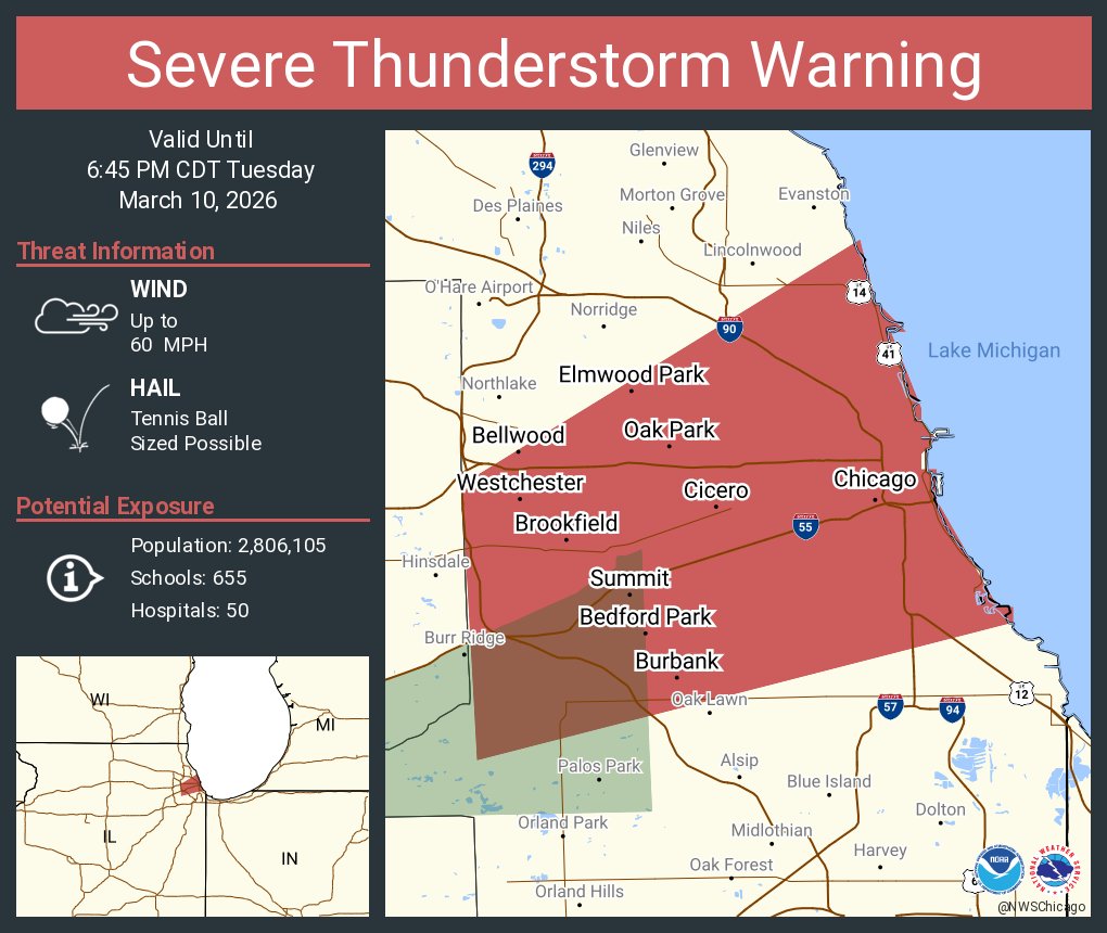 Severe Thunderstorm Warning continues for Chicago IL, Cicero IL and ...