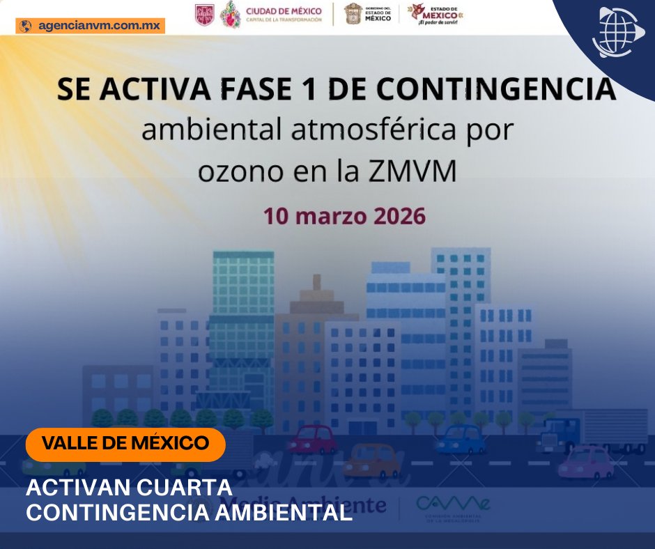 🚨 #ÚltimaHora: La <a href="/CAMegalopolis/">CAMegalópolis</a>  activa la Fase 1 de #ContingenciaAmbiental por ozono en la ZMVM. 🛑 Mañana miércoles no circulan autos con holograma 2, holograma 1 (terminación NON, 4) y holograma 0 y 00 con engomado rojo (3 y 4). 🚘🚫 agencianvm.com.mx/estado-de-mexi…