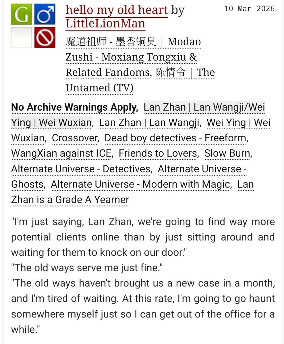 First fic for <a href="/WangXianAction/">WangXian Against ICE🔥Prompts In Process</a>!

Prompt was a Dead Boy Detectives AU submitted by <a href="/korowoofru/">perpetually broke and erratic.</a> - thank you for donating! ✨

archiveofourown.org/works/80993701