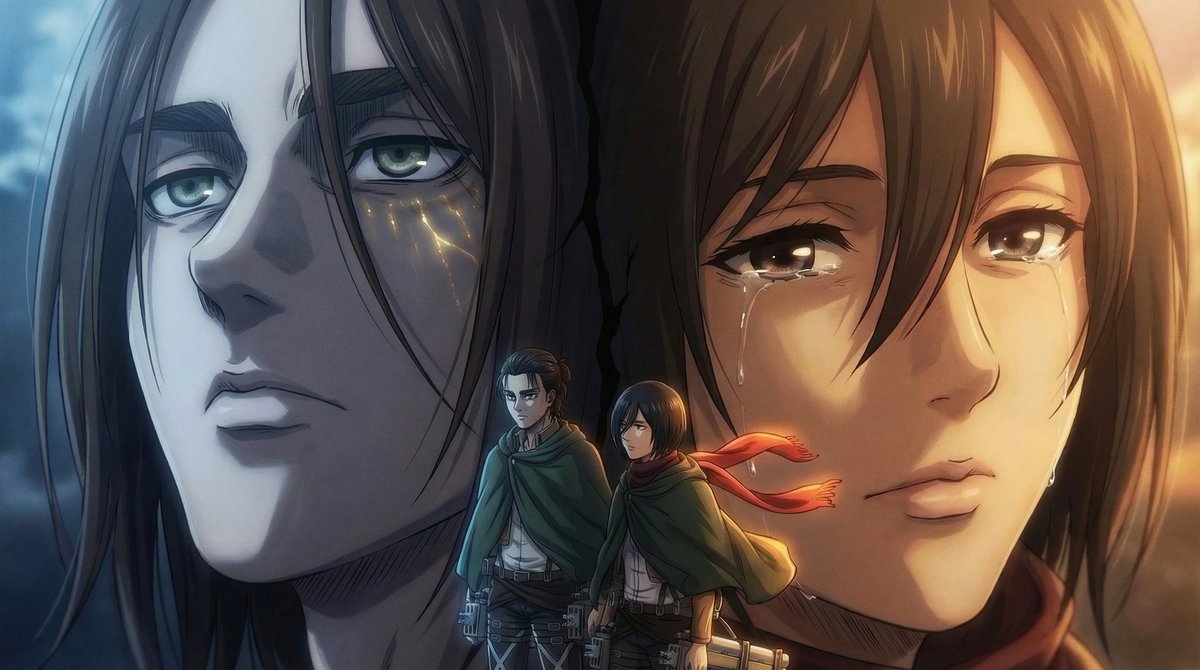Lightoflyf's tweet photo. I put my all into creating this, showing the toughest side of love. The powerful bond between Eren and Mikasa from Attack on Titan truly hit me. Their connection, a delicate balance in chaos, speaks volumes. 💔✨⚔️What relationships have pushed you to your limits? #attackontitan https://t.co/2kH2HNtt9S